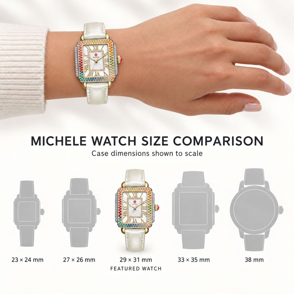 Rare MICHELE Deco Madison Mid Carousel Two-Tone Rainbow Topaz Diamond Watch - Picture 15 of 15